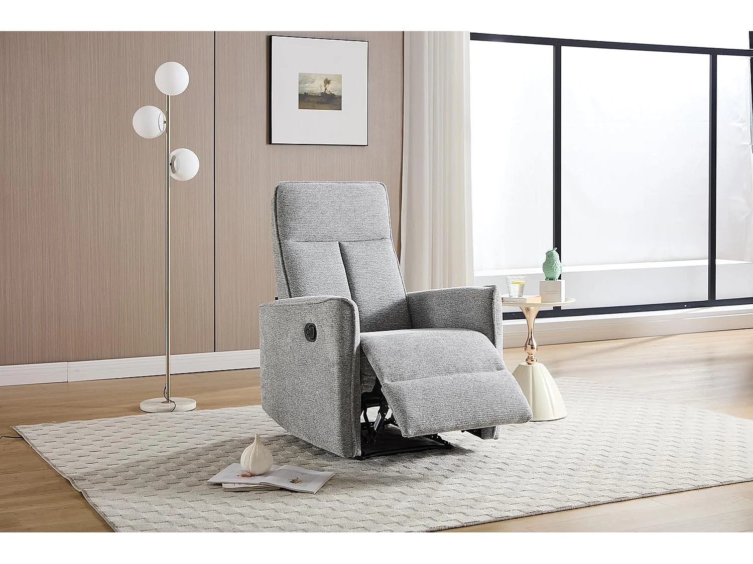 Sillón Relax con Reclinación Manual, Tejido Waterproof, Modelo Light Gris