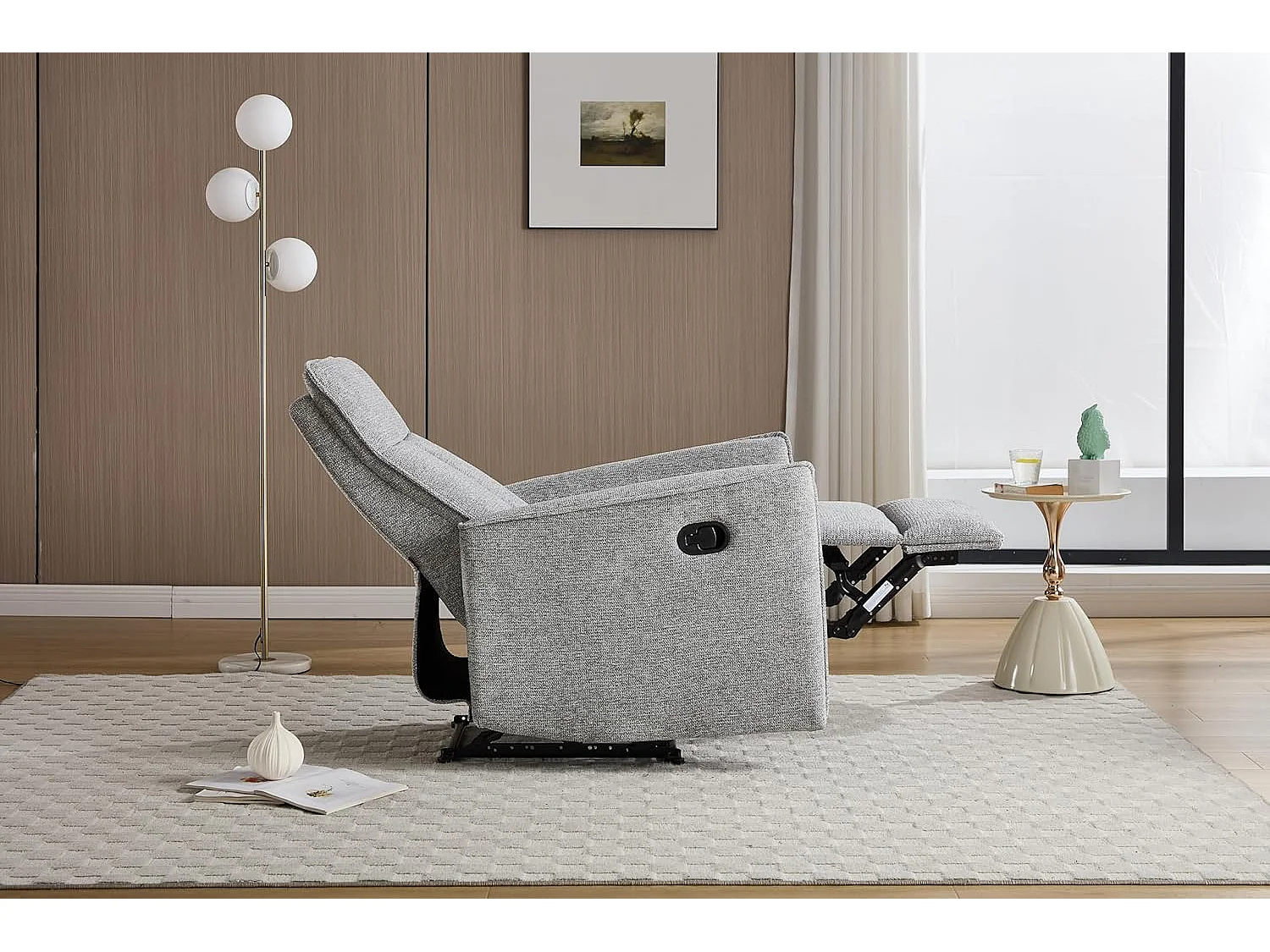 Sillón Relax con Reclinación Manual, Tejido Waterproof, Modelo Light Gris