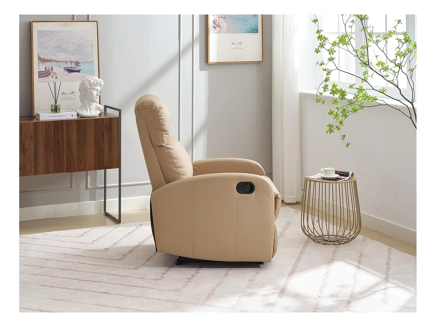 Sillón Relax Reclinación Manual, Tapizado en PU Anti-Cuarteo, Modelo Premium, Topo