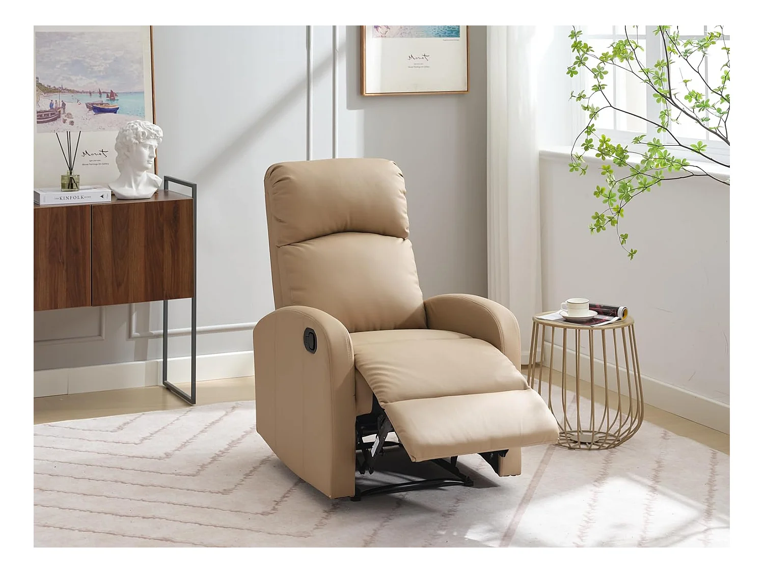 Sillón Relax Reclinación Manual, Tapizado en PU Anti-Cuarteo, Modelo Premium, Topo