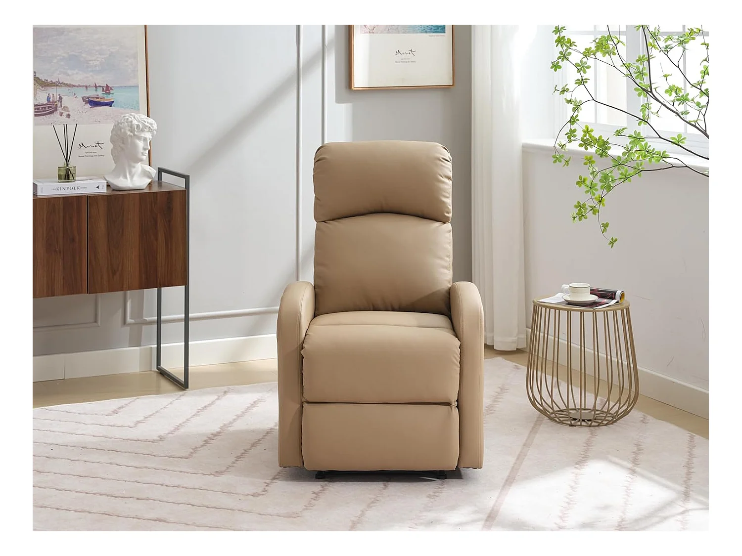 Sillón Relax Reclinación Manual, Tapizado en PU Anti-Cuarteo, Modelo Premium, Topo