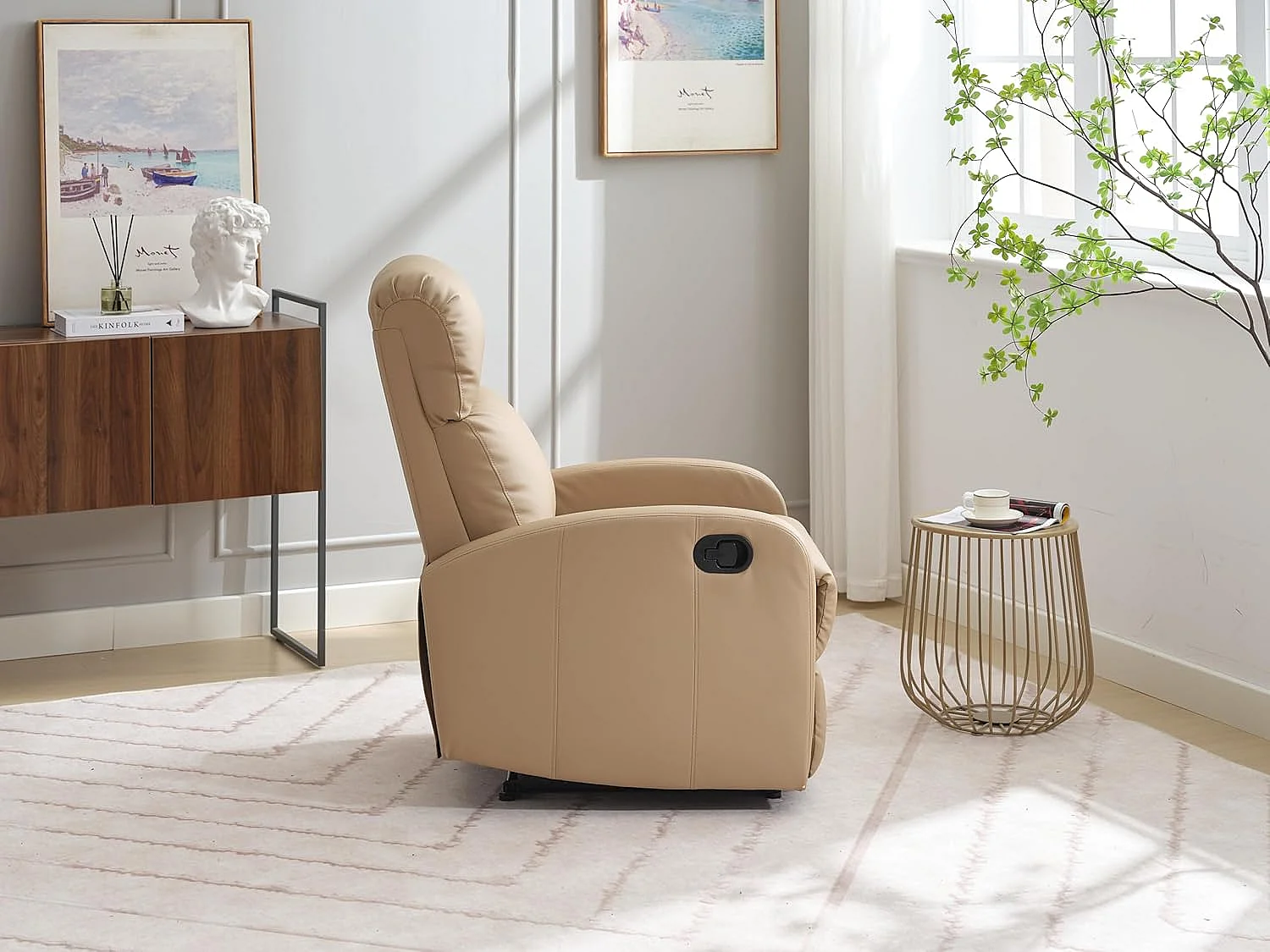 Sillón Relax Reclinación Manual, Tapizado en PU Anti-Cuarteo, Modelo Premium, Topo