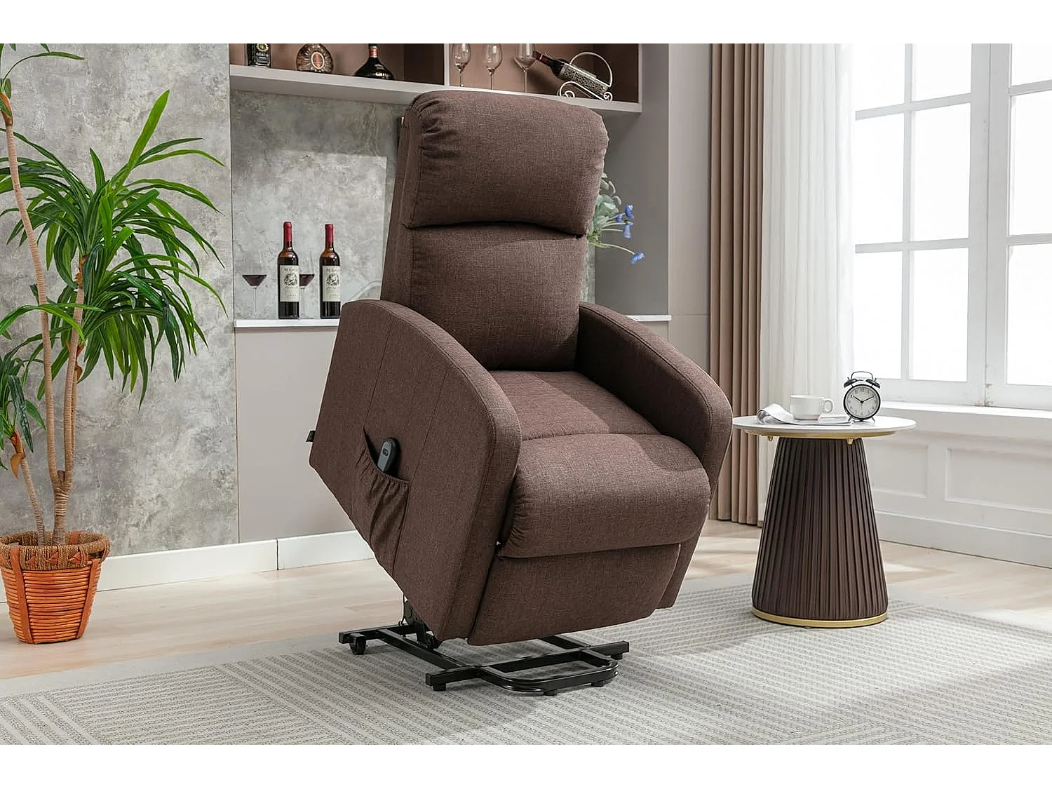 Sillón Relax Función Auto-Ayuda y Reclinación Eléctrica. Tela, Modelo Premium, Chocolate