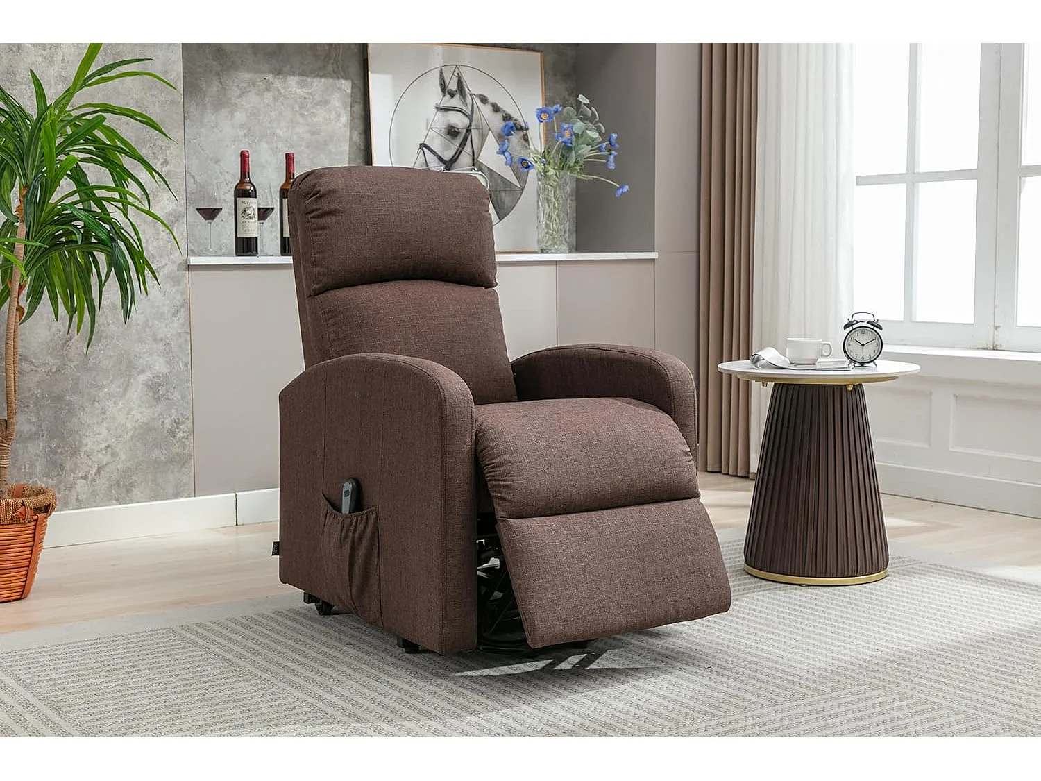 Sillón Relax Función Auto-Ayuda y Reclinación Eléctrica. Tela, Modelo Premium, Chocolate