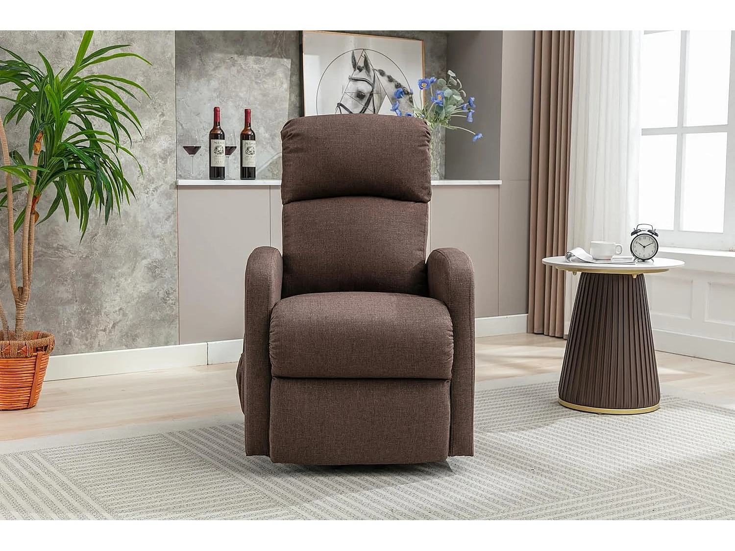 Sillón Relax Función Auto-Ayuda y Reclinación Eléctrica. Tela, Modelo Premium, Chocolate