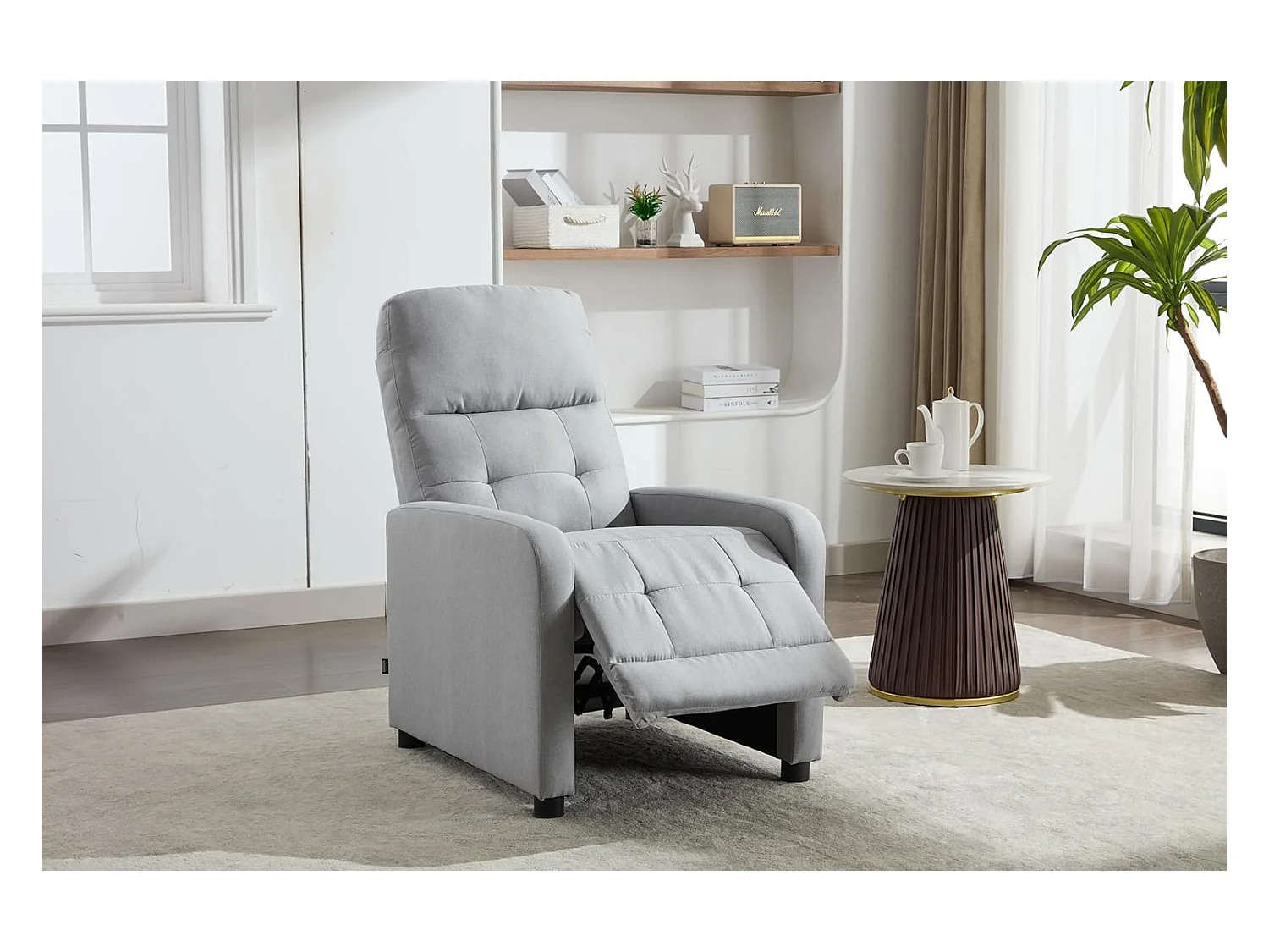 Sillón Relax con Reclinación Manual, Tapizado en Tela. Modelo Yum, Gris