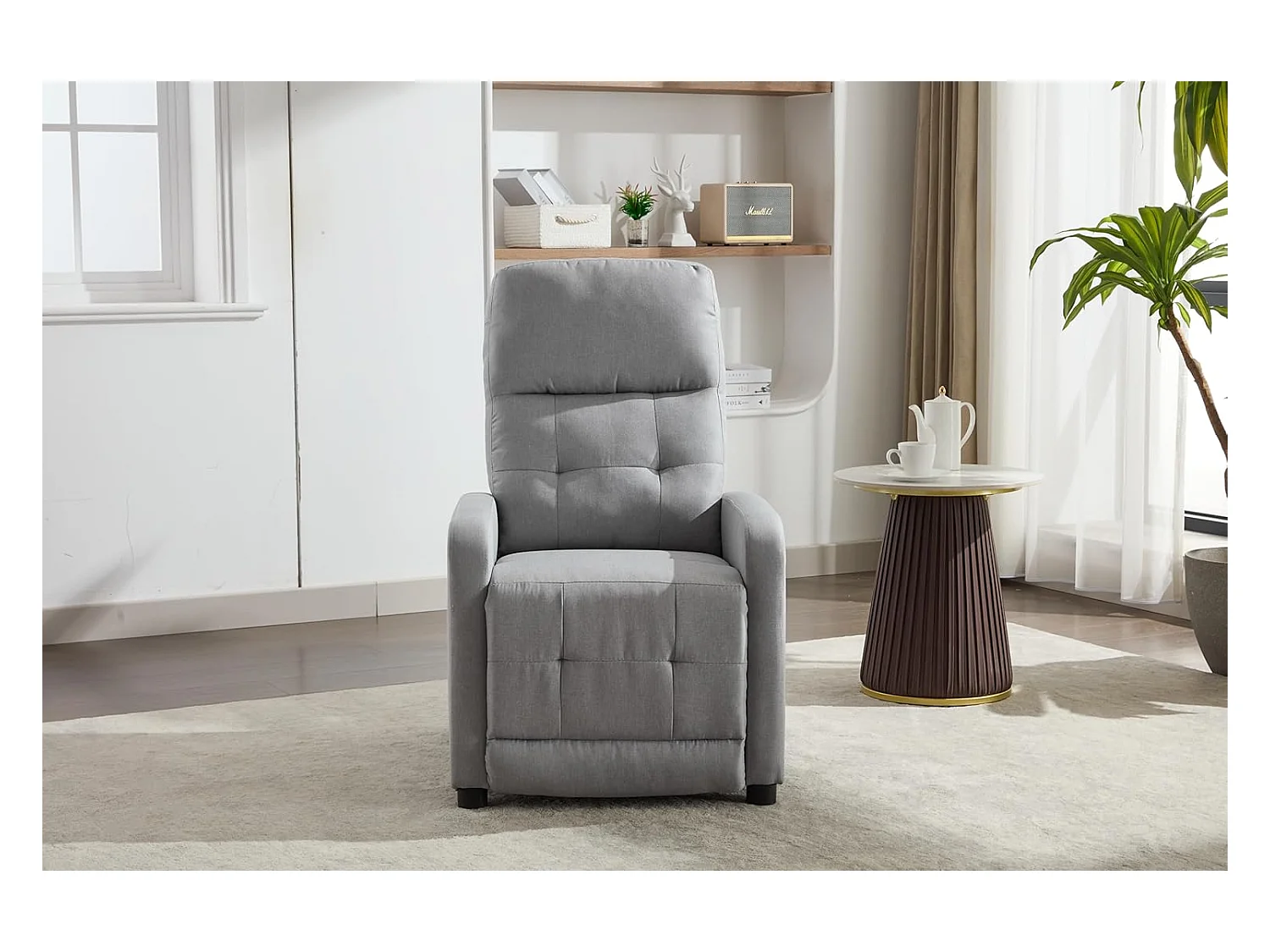 Sillón Relax con Reclinación Manual, Tapizado en Tela. Modelo Yum, Gris