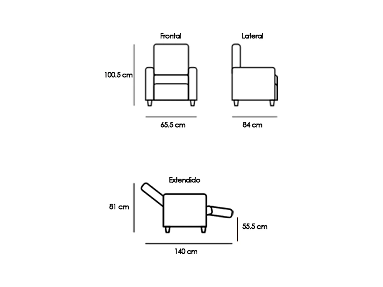 Sillón Relax con Reclinación Manual, Tapizado en Tela. Modelo Yum, Gris