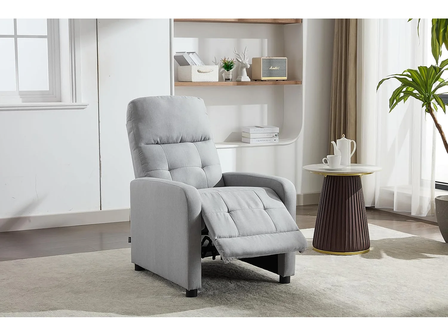 Sillón Relax con Reclinación Manual, Tapizado en Tela. Modelo Yum, Gris