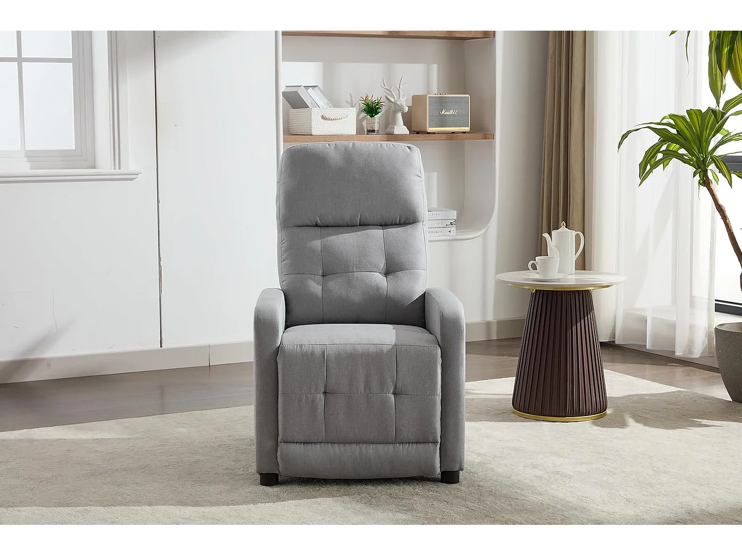 Sillón Relax con Reclinación Manual, Tapizado en Tela. Modelo Yum, Gris