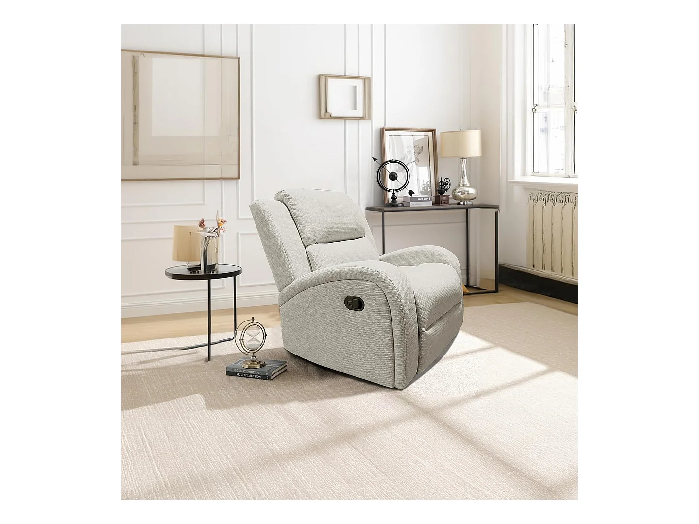 Sillón Mecedora Relax con Reclinación Manual, Tapizado Microfibra, Modelo Sam, Arena