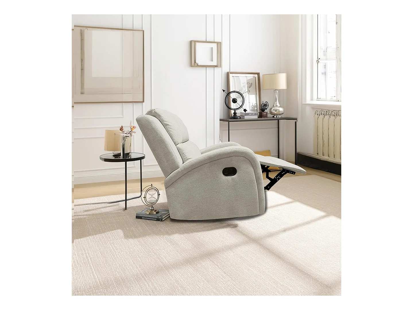 Sillón Mecedora Relax con Reclinación Manual, Tapizado Microfibra, Modelo Sam, Arena