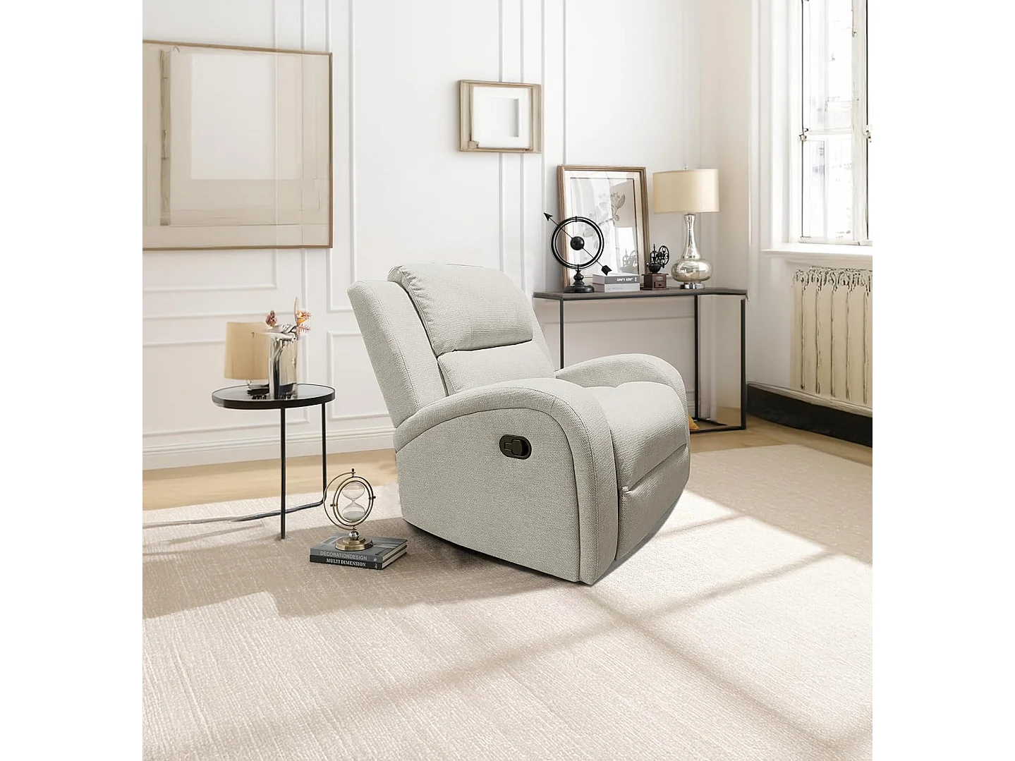 Sillón Mecedora Relax con Reclinación Manual, Tapizado Microfibra, Modelo Sam, Arena