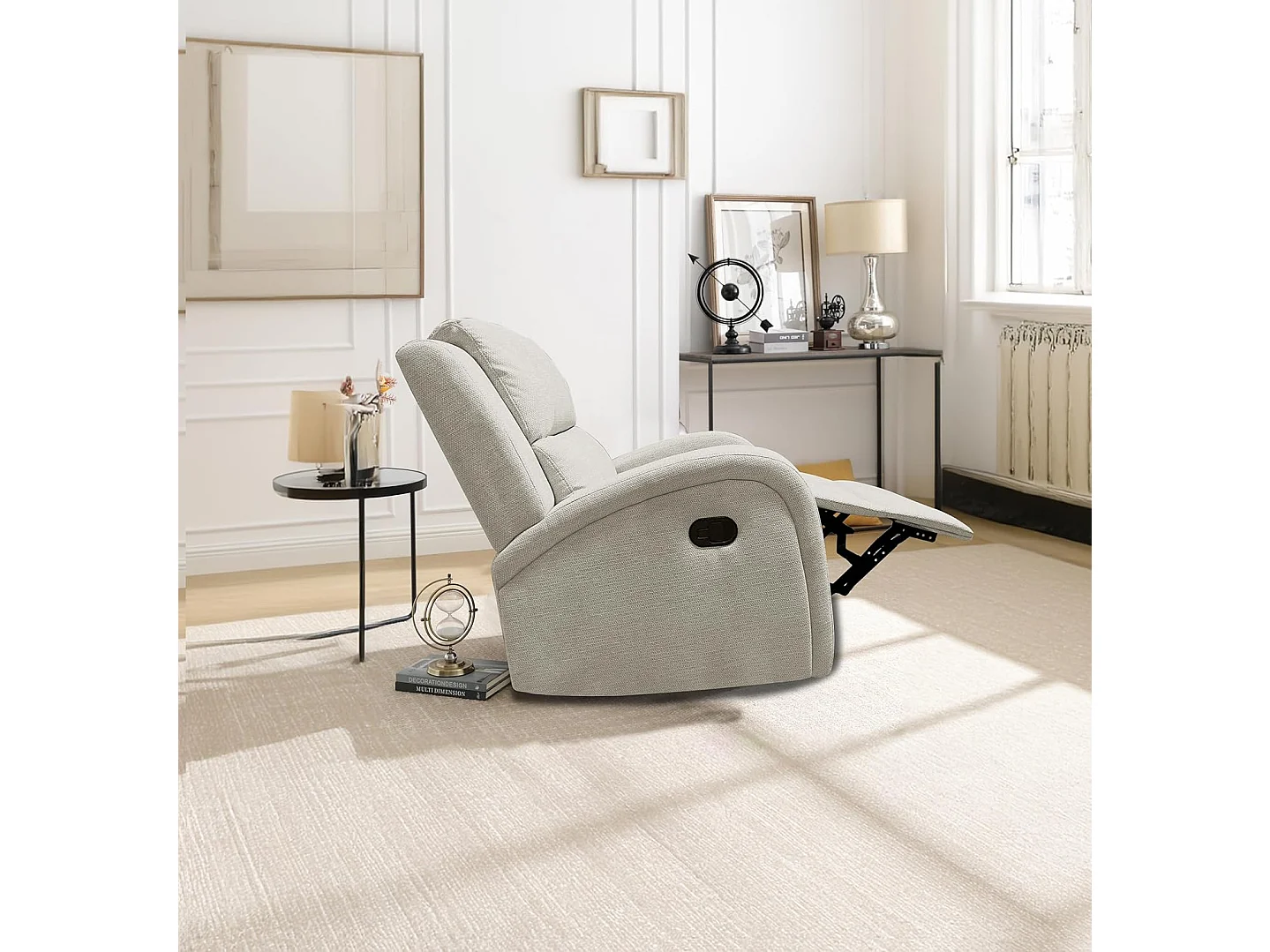 Sillón Mecedora Relax con Reclinación Manual, Tapizado Microfibra, Modelo Sam, Arena