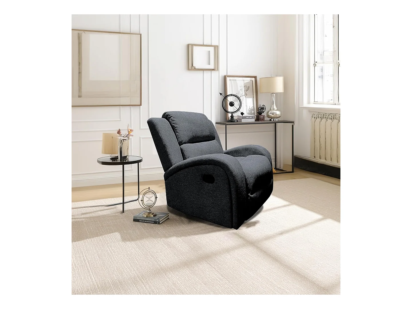 Sillón Mecedora Relax con Reclinación Manual, Tapizado Microfibra, Modelo Sam, Gris