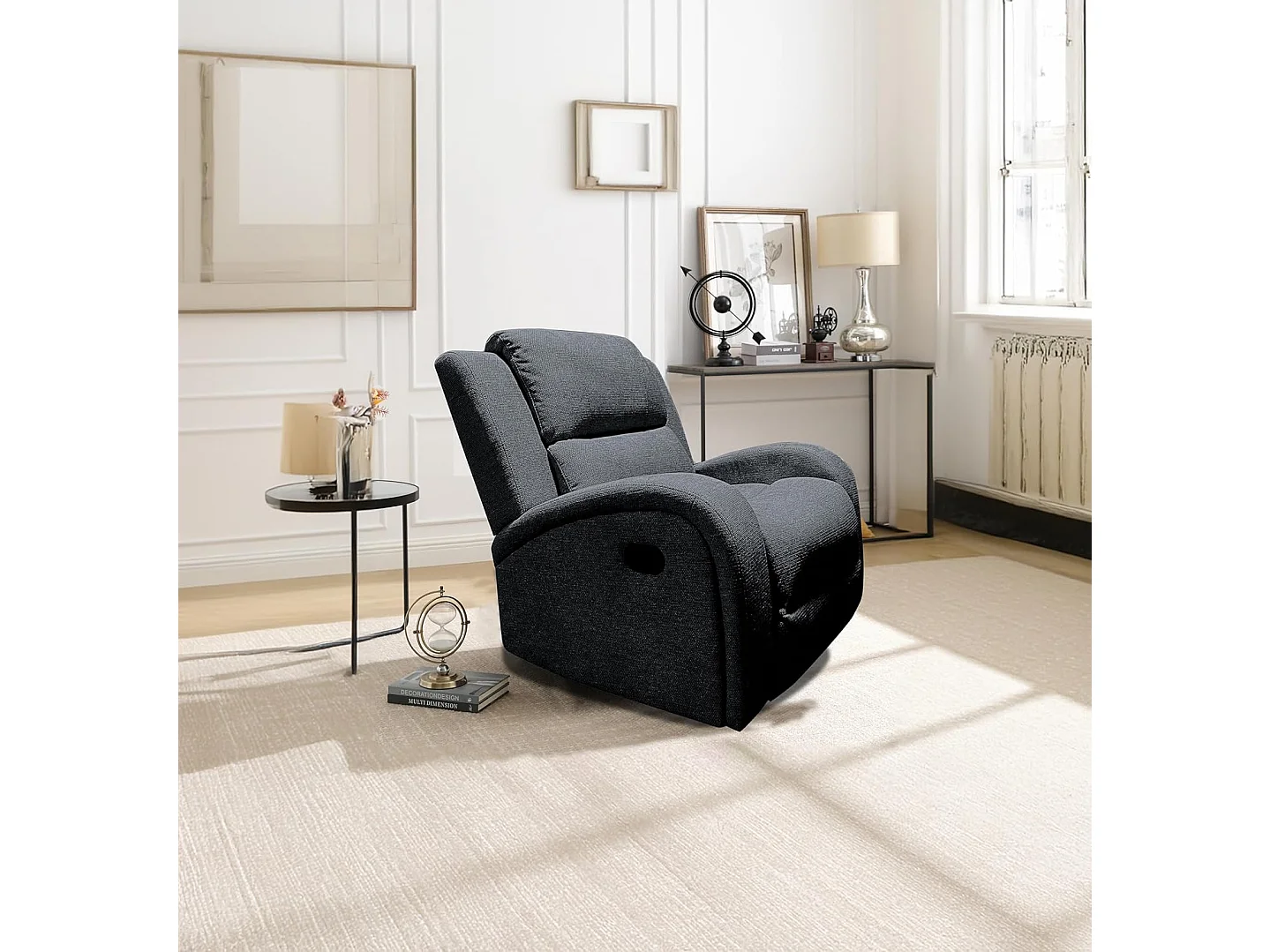 Sillón Mecedora Relax con Reclinación Manual, Tapizado Microfibra, Modelo Sam, Gris