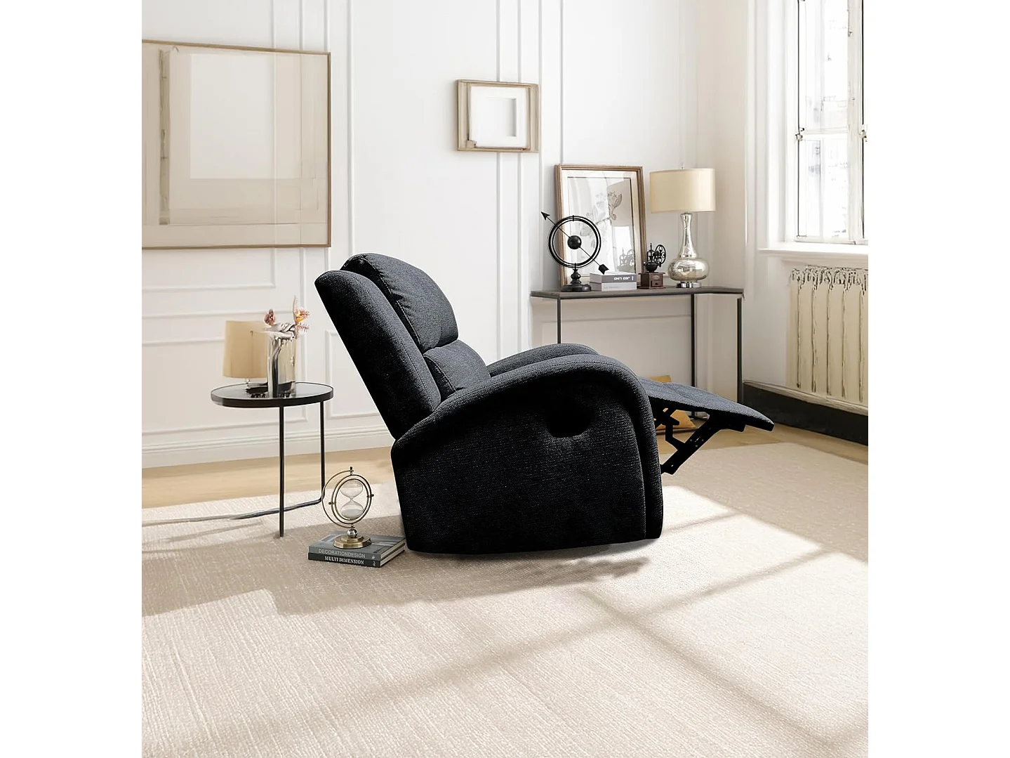 Sillón Mecedora Relax con Reclinación Manual, Tapizado Microfibra, Modelo Sam, Gris