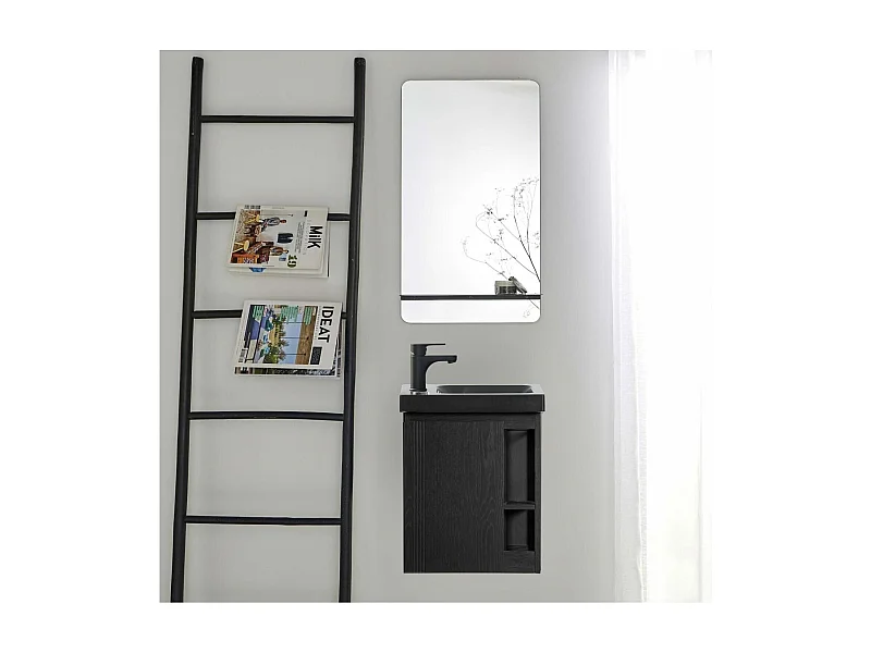 Conjunto de lavabo HAMPTON con grifo negro y estante de espejo