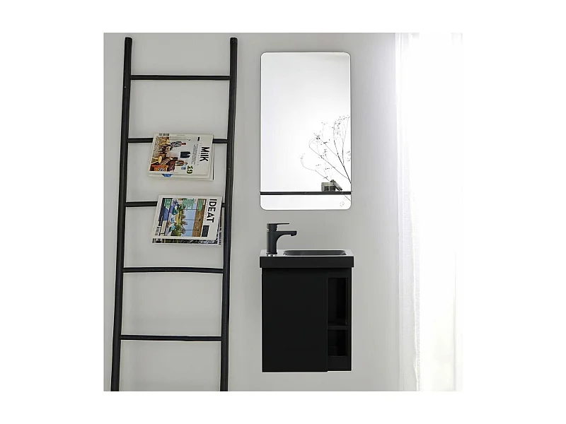 Conjunto de lavabo HAMPTON con grifo negro y estante de espejo