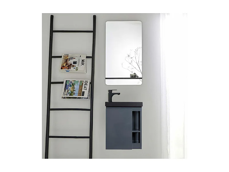 Conjunto de lavabo HAMPTON con grifo negro y estante de espejo