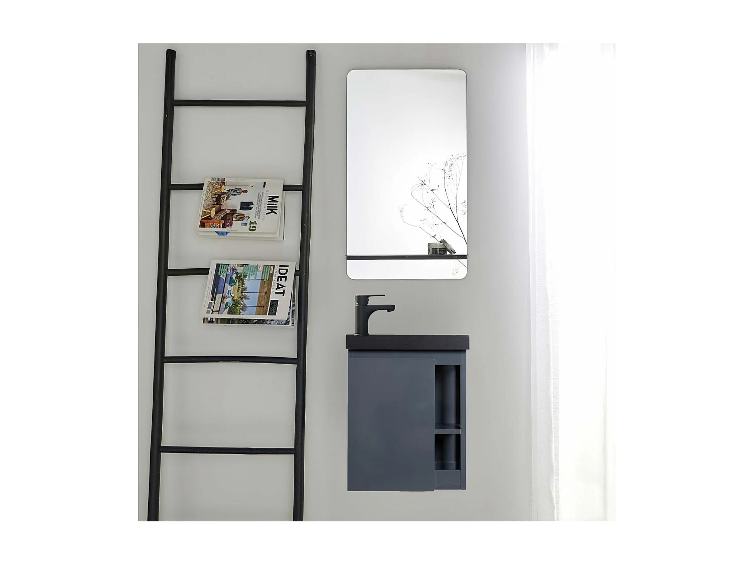 Conjunto de lavabo HAMPTON con grifo negro y estante de espejo