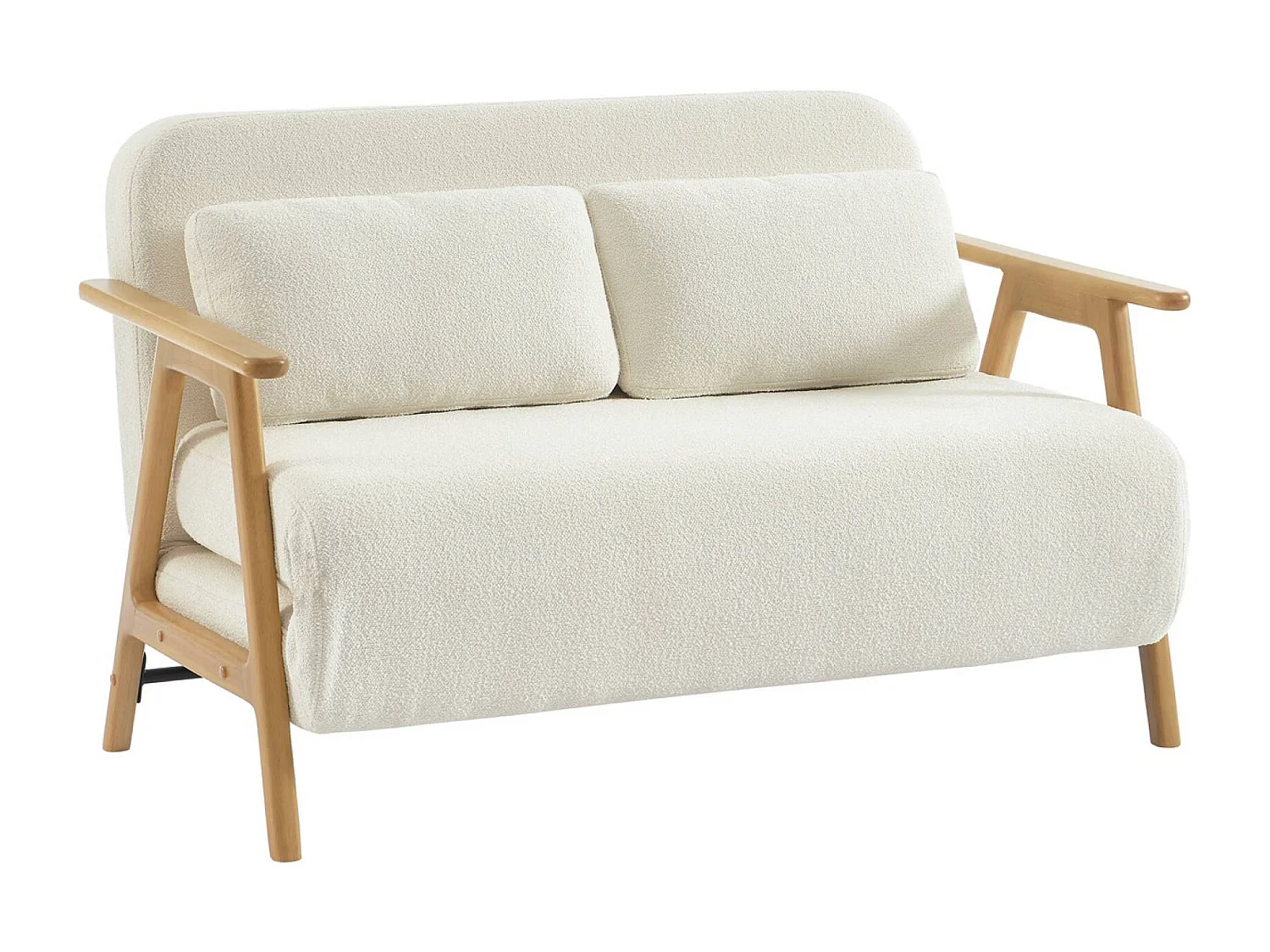 Sofá cama convertible en borreguito y madera ,  2 plazas crema