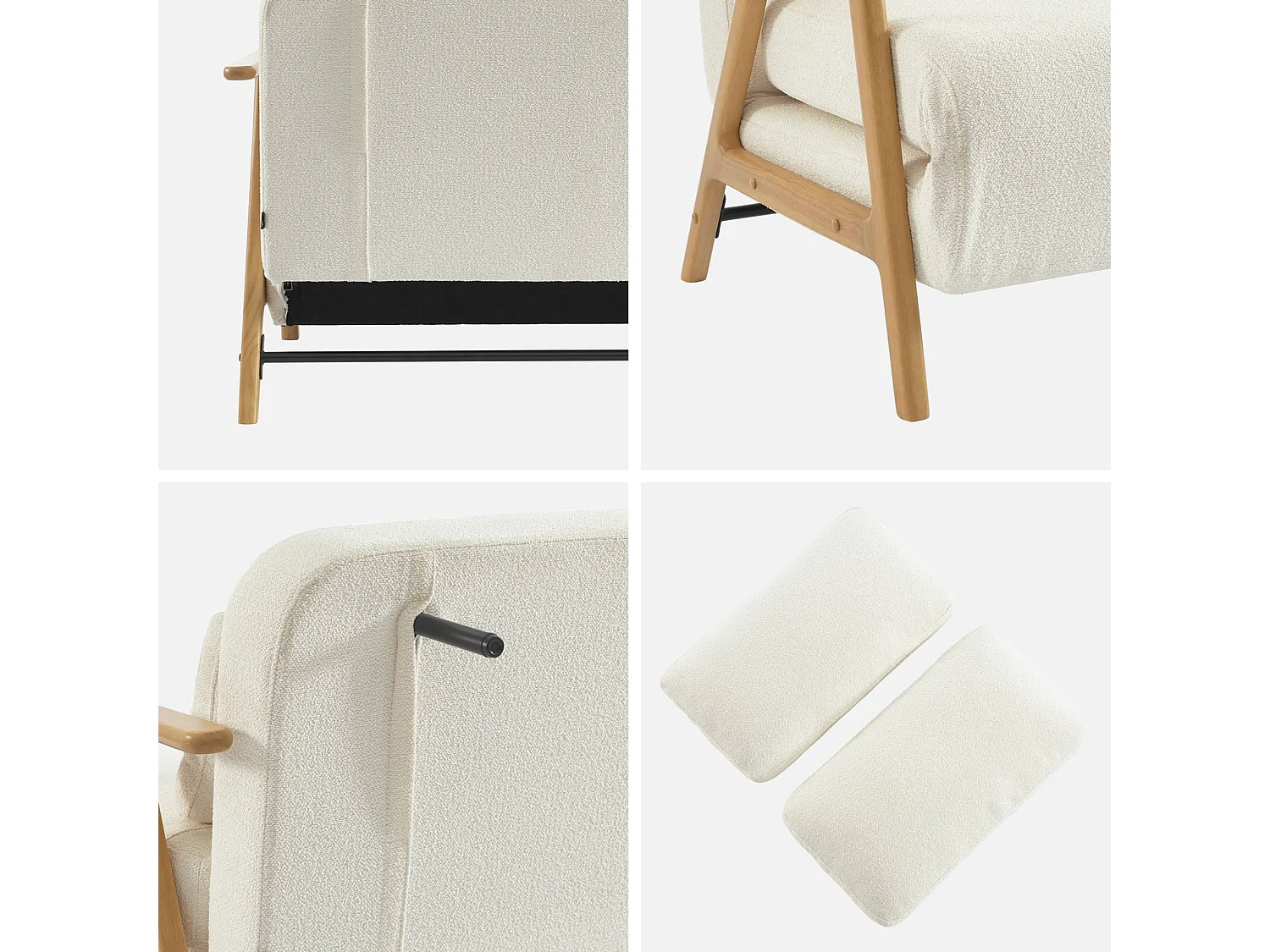 Sofá cama convertible en borreguito y madera ,  2 plazas crema