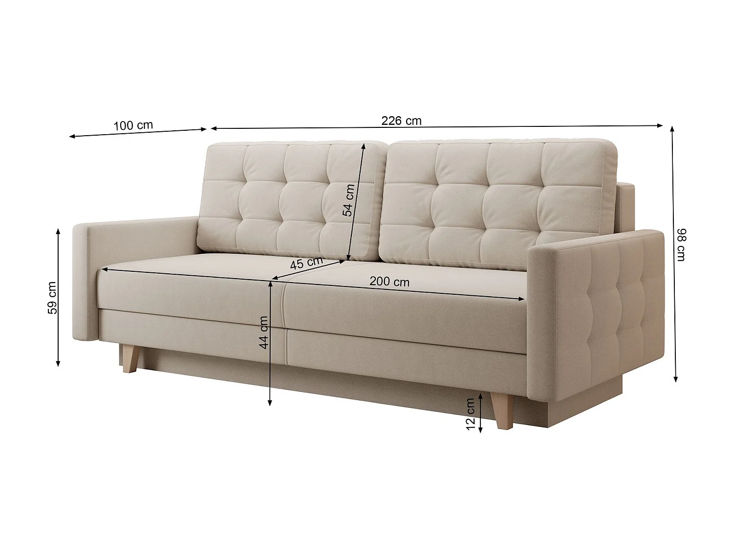 Canapé convertible 3 places – velours Easy-Clean – gris foncé – VERAT