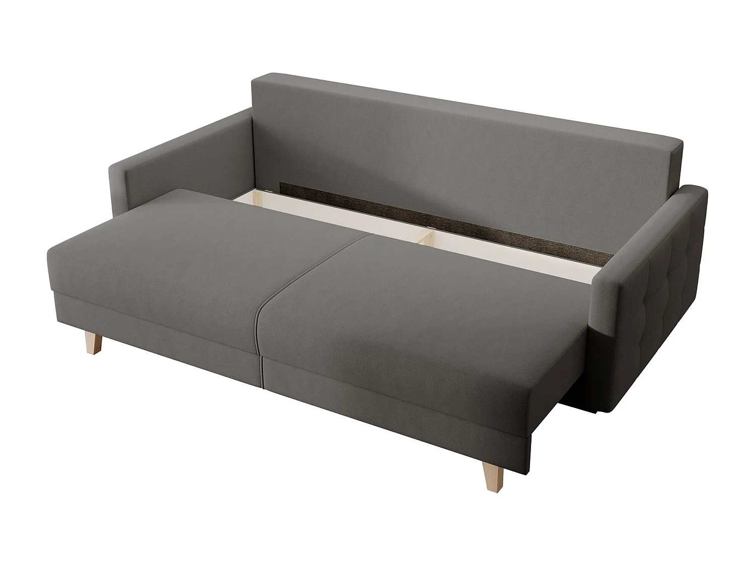 Canapé convertible 3 places – velours Easy-Clean – gris foncé – VERAT