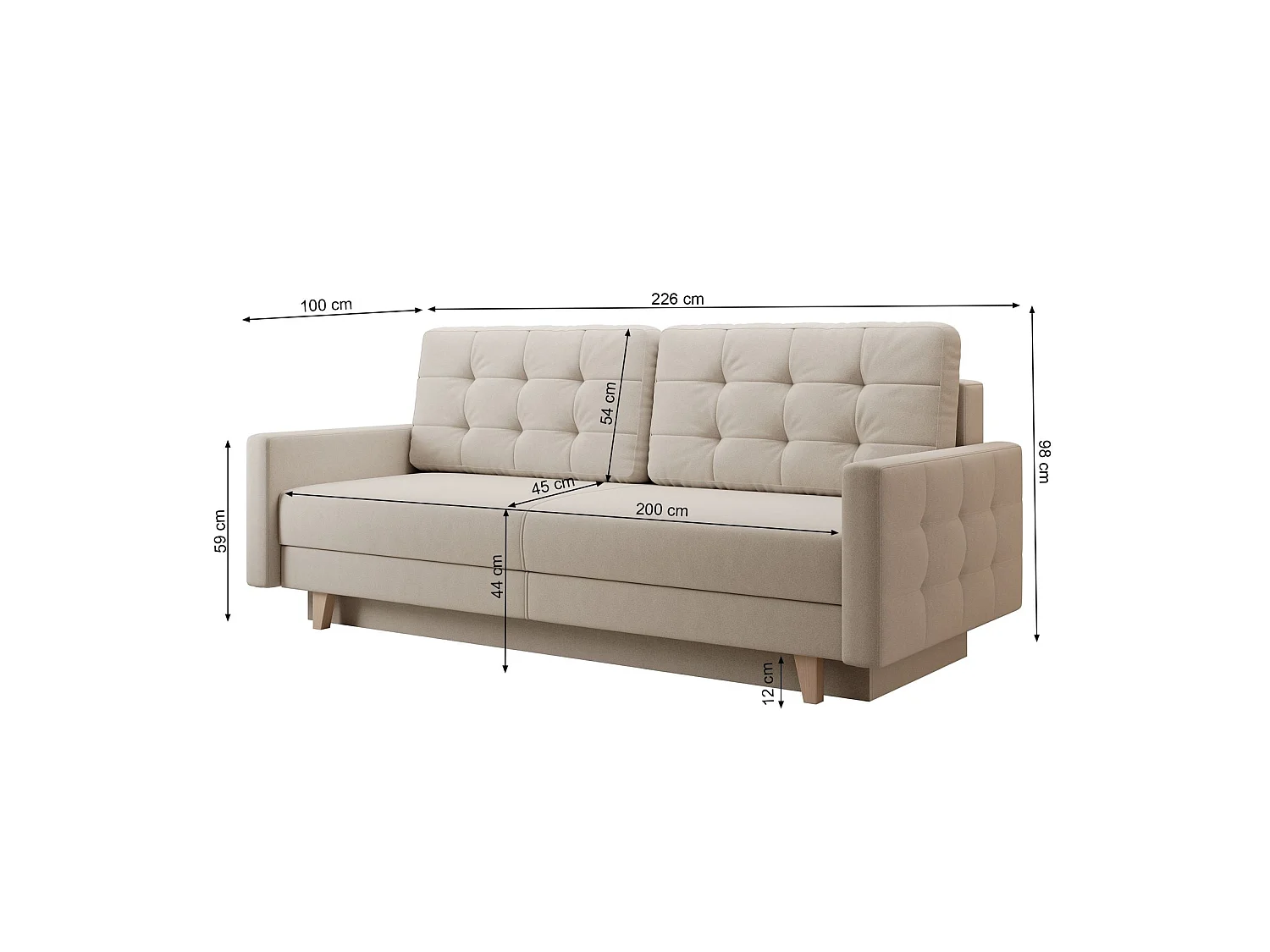 3-zits slaapbank – Easy-Clean velours – donkergrijs – VERAT