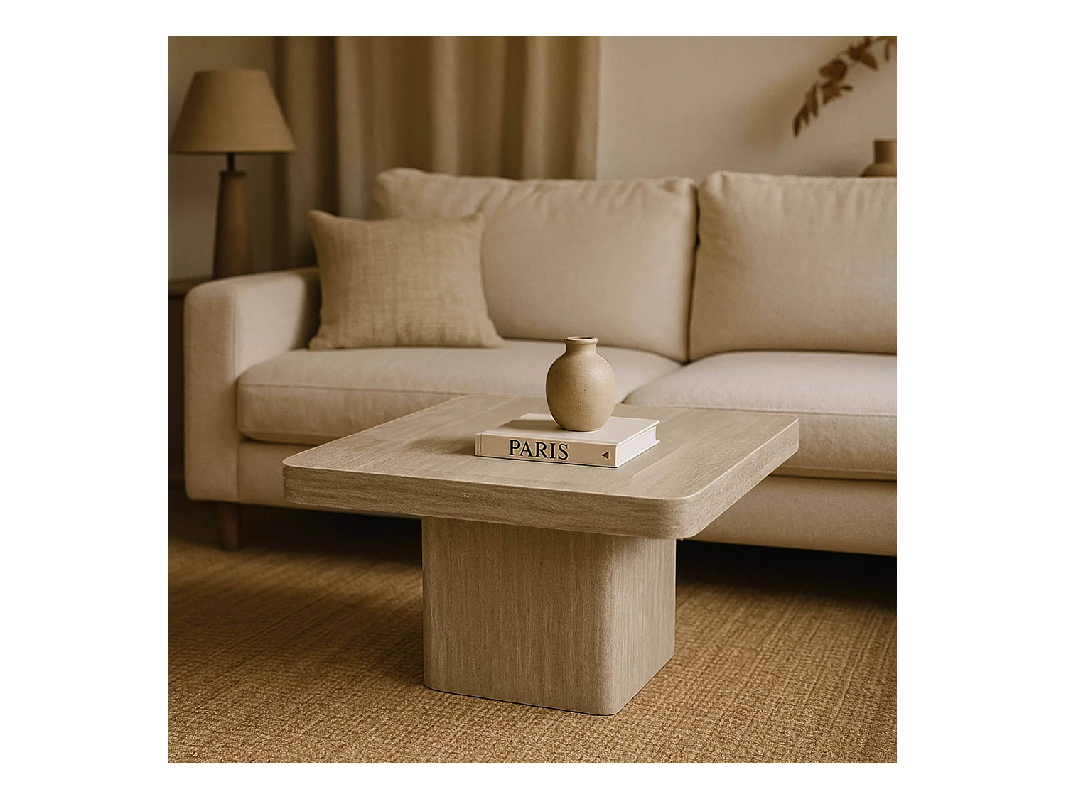 Table basse carrée 80 cm aspect naturel