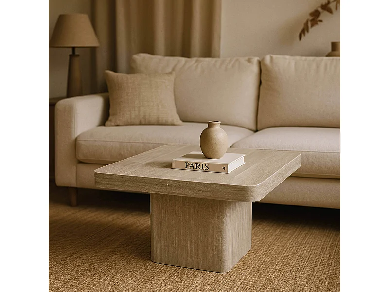 Table basse carrée 80 cm aspect naturel