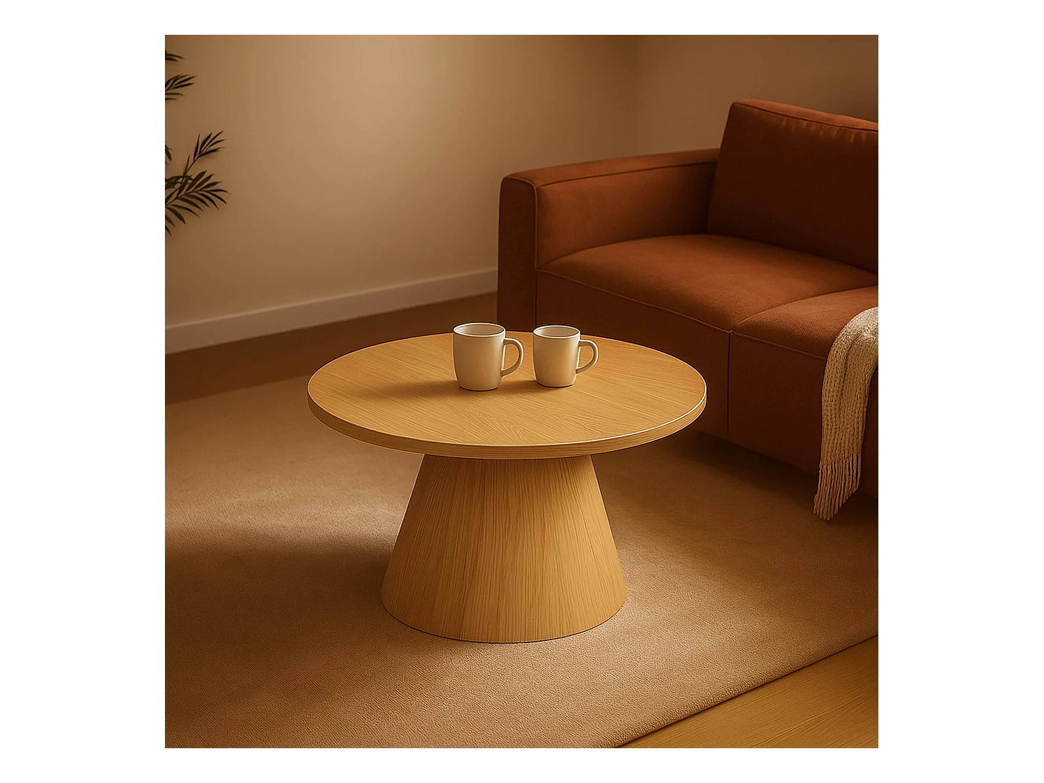 Table basse ronde 80 cm moderne effet bois clair