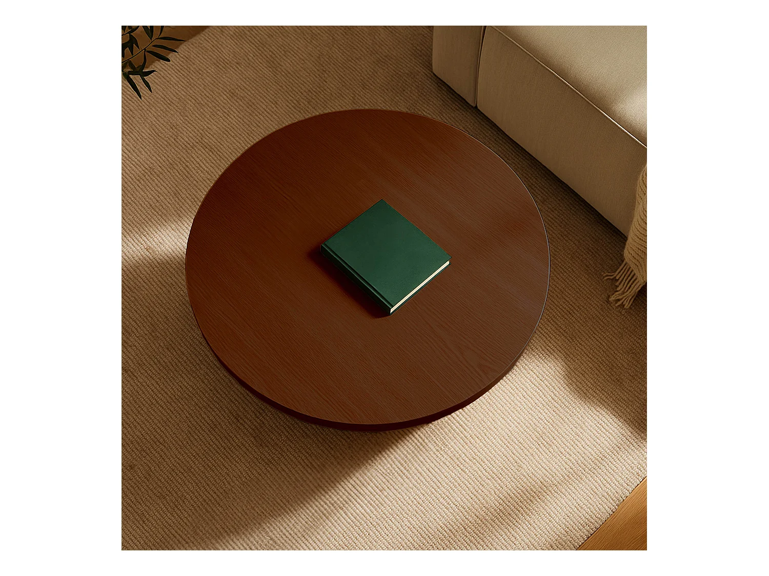 Table basse ronde 80 cm scandinave effet bois foncé