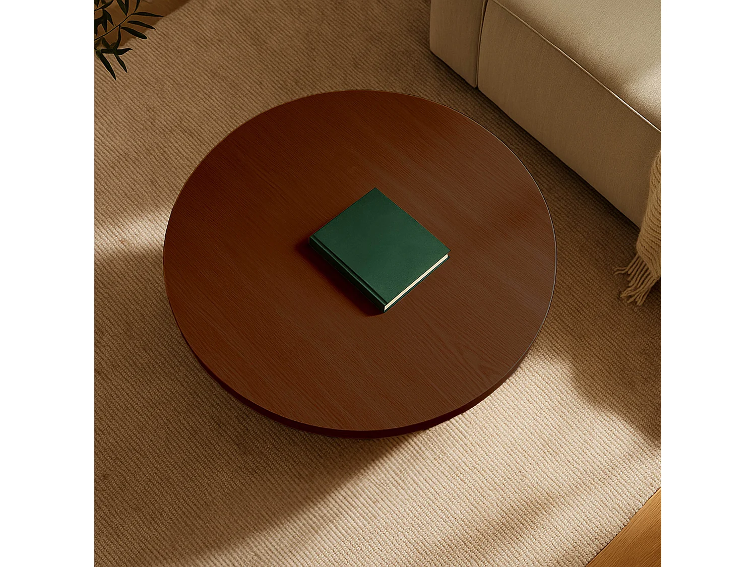 Table basse ronde 80 cm scandinave effet bois foncé