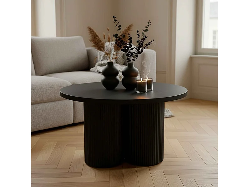 Scandinavische ronde salontafel 80 cm donker hout