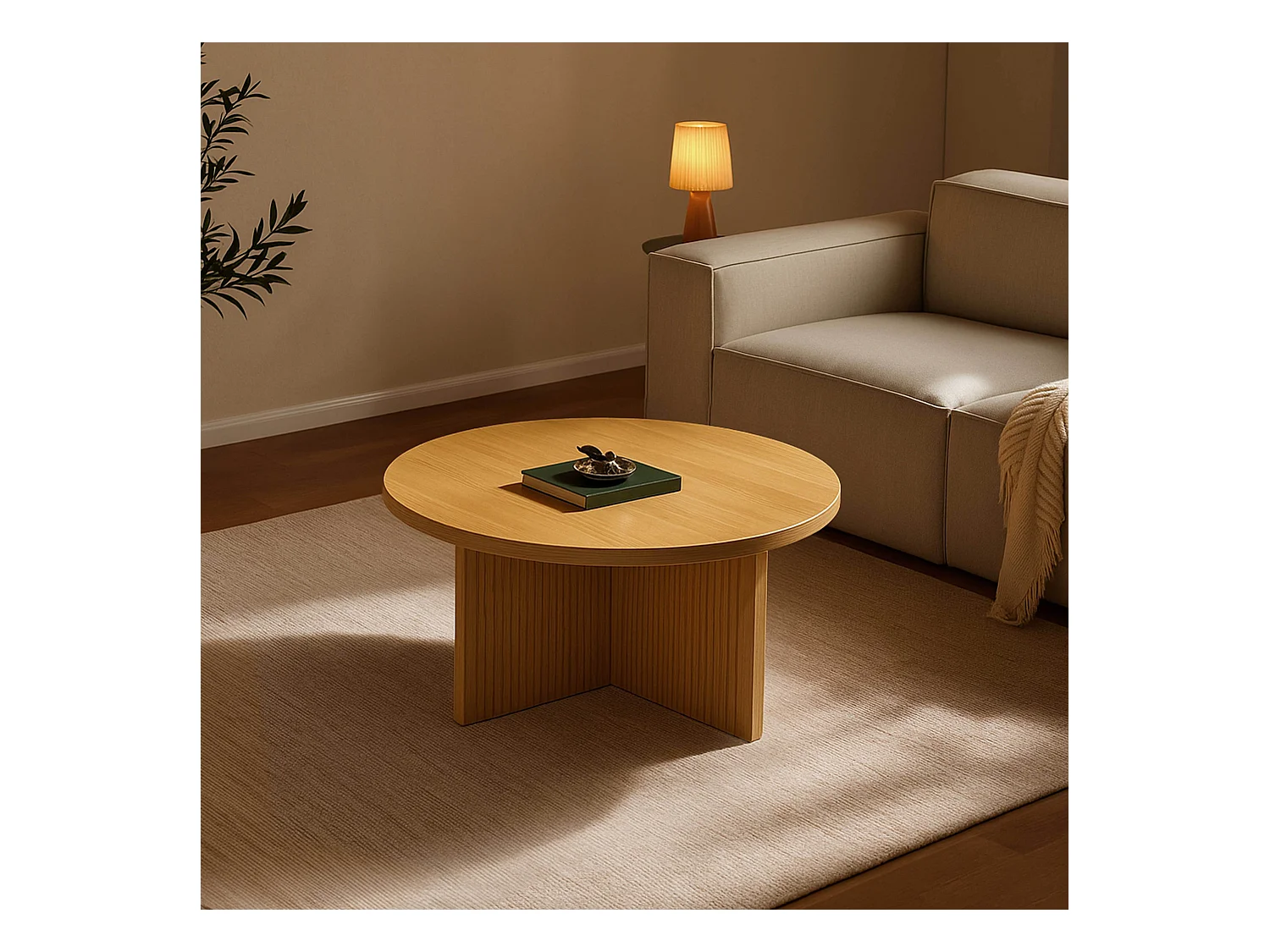 Table basse ronde 80 cm scandinave effet bois clair