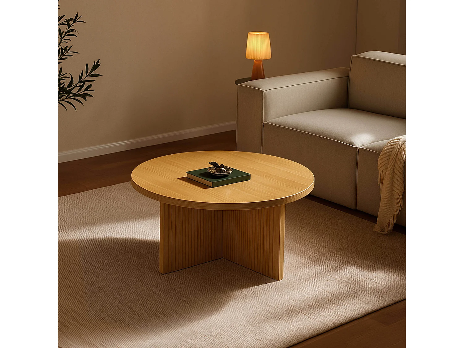 Table basse ronde 80 cm scandinave effet bois clair