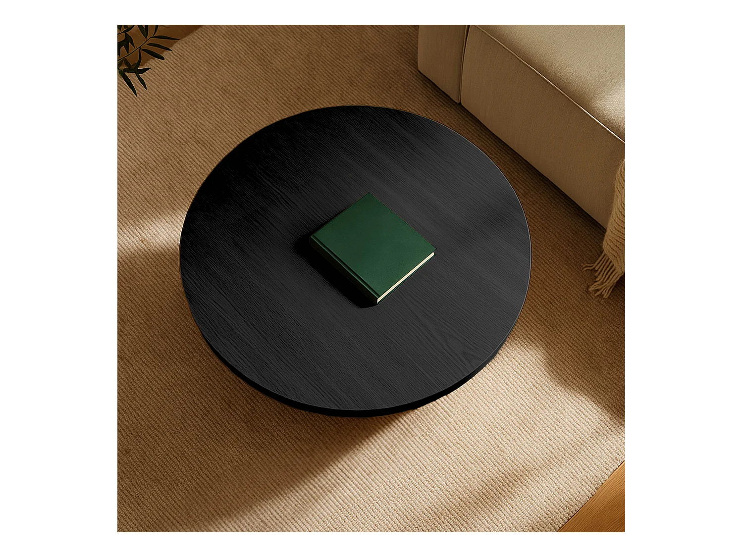 Table basse ronde 80 cm scandinave effet bois noir