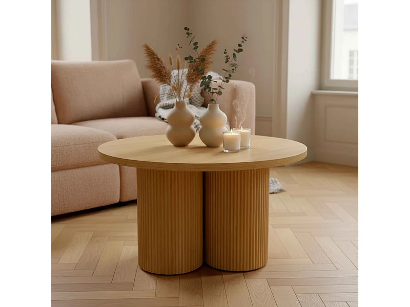 Table basse ronde 80 cm scandinave bois clair