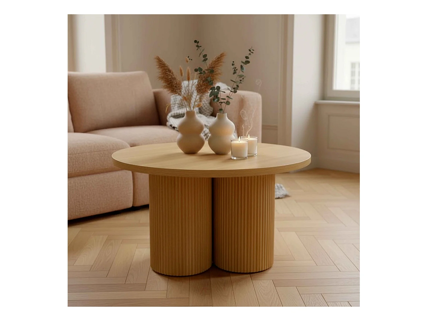 Table basse ronde 80 cm scandinave bois clair