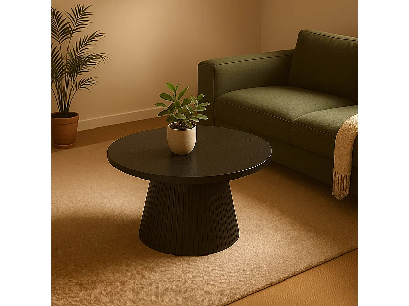 Table basse ronde 80 cm moderne effet bois noir