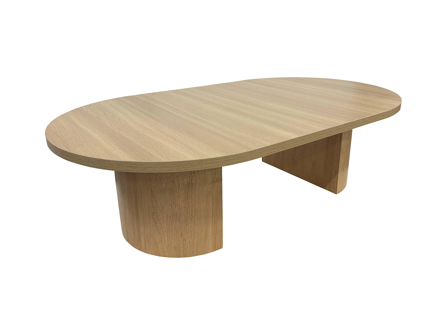 Table basse ovale 120 cm moderne effet bois clair
