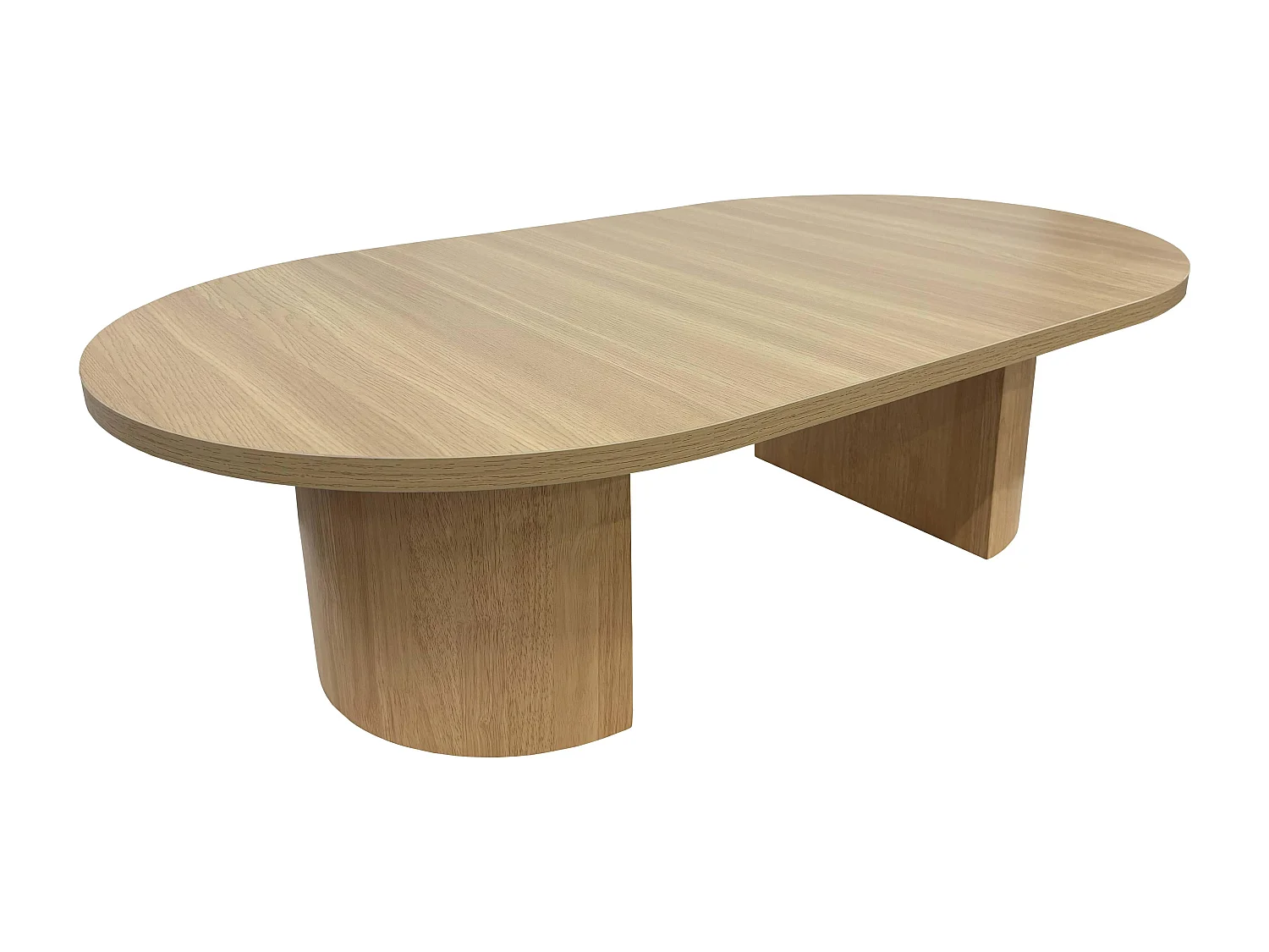 Table basse ovale 120 cm moderne effet bois clair