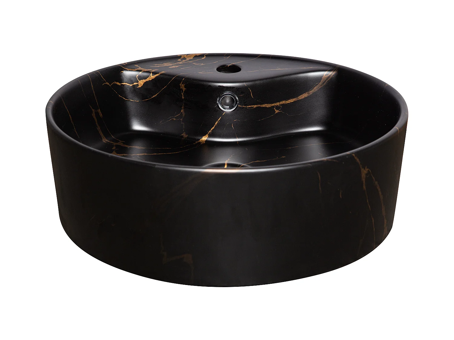 Vasque à poser ronde en céramique TANZA finition marbre noir doré Ø46 cm