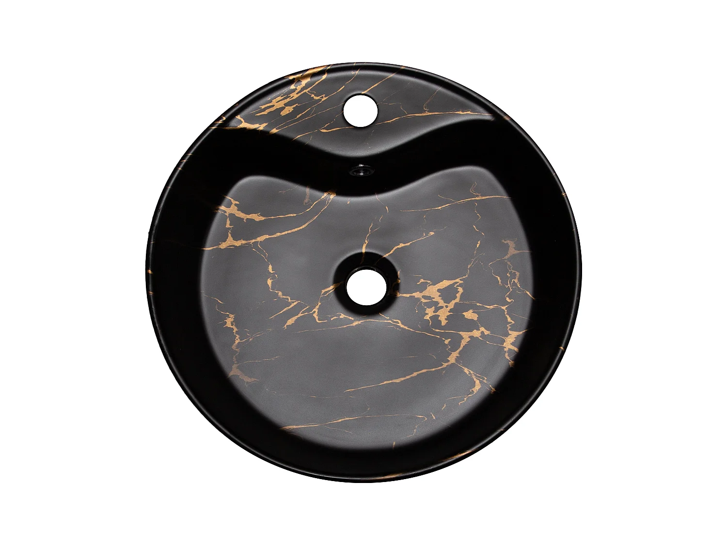 Vasque à poser ronde en céramique TANZA finition marbre noir doré Ø46 cm