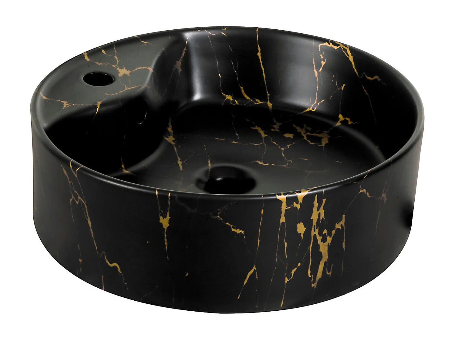 Vasque à poser ronde en céramique TANZA finition marbre noir doré Ø46 cm
