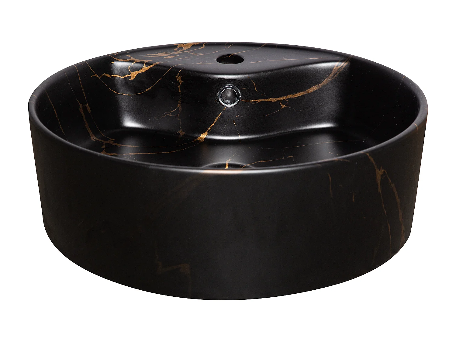 Vasque à poser ronde en céramique TANZA finition marbre noir doré Ø46 cm