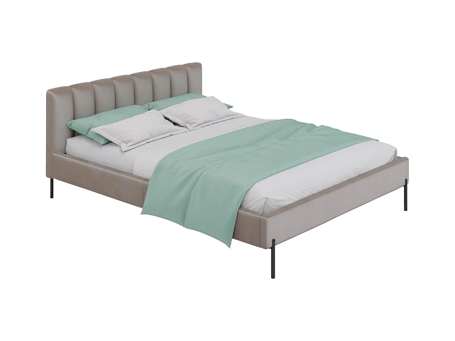 Lit rembourré 160x200 cm avec sommier à lattes – en velours – grège – MILANNO