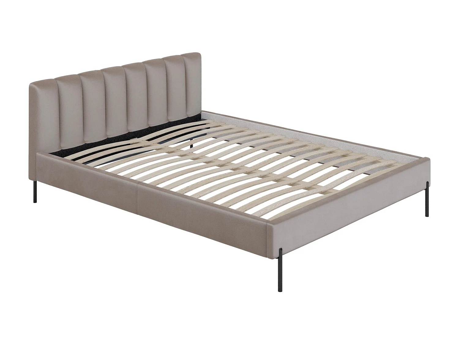 Lit rembourré 160x200 cm avec sommier à lattes – en velours – grège – MILANNO